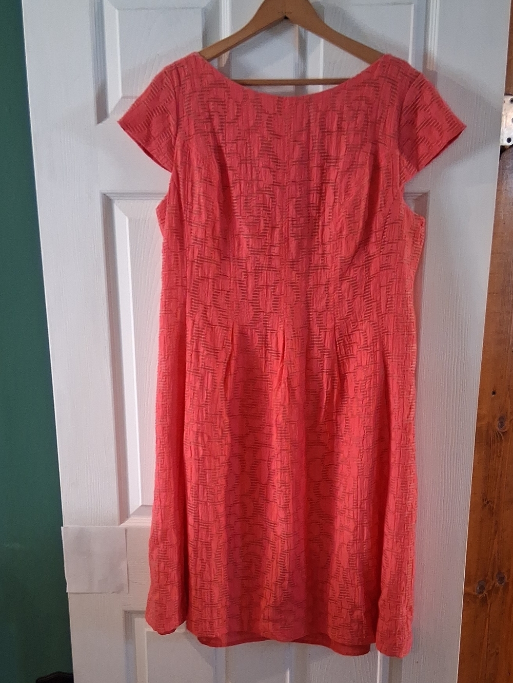 Christopher & Banks Coral Textured Cap-Sleeve Midi Dress